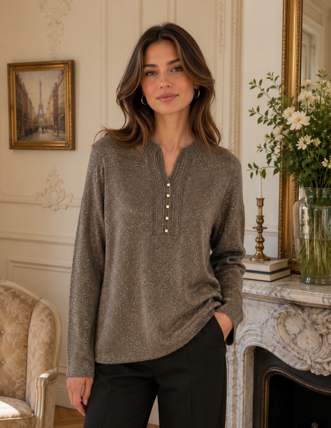 Wholesaler Bluoltre - Long-sleeve Lurex Sweater