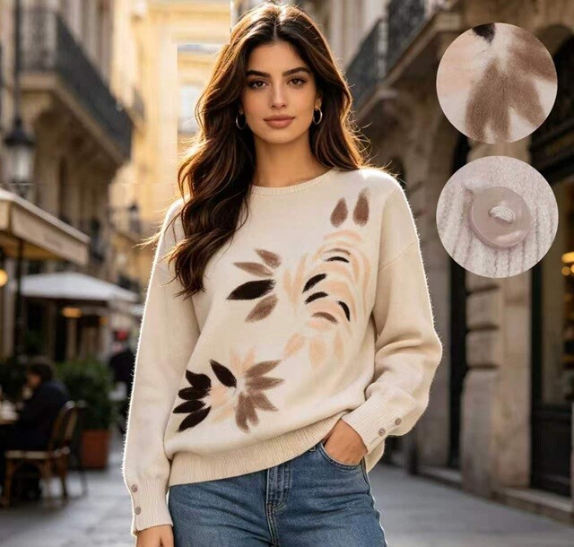 Mayorista Bluoltre - Suéter de punto suave con estampado floral