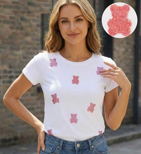 Wholesaler Bluoltre - Bear print T-shirt with sequins