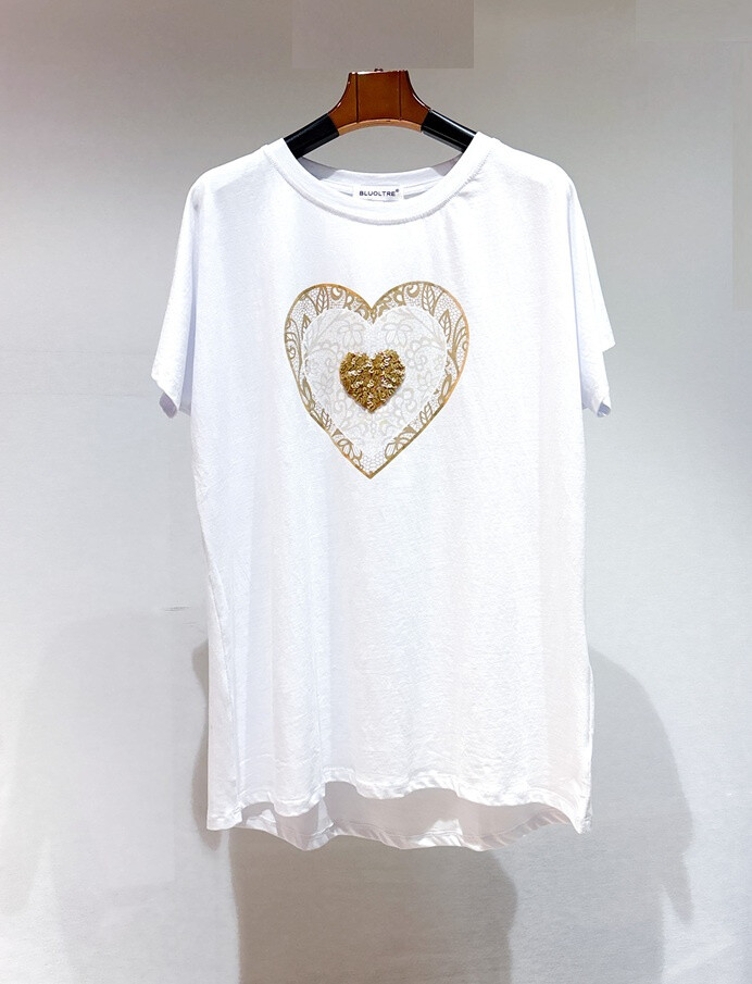 Grossiste Bluoltre - T-Shirt imprimé coeur avec sequins