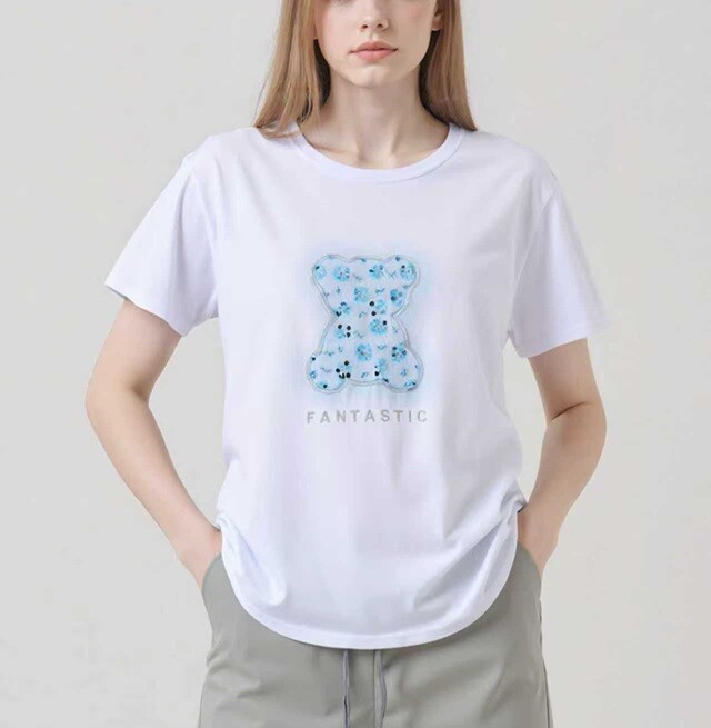 Wholesaler Bluoltre - Bear print T-shirt on lace with sequins