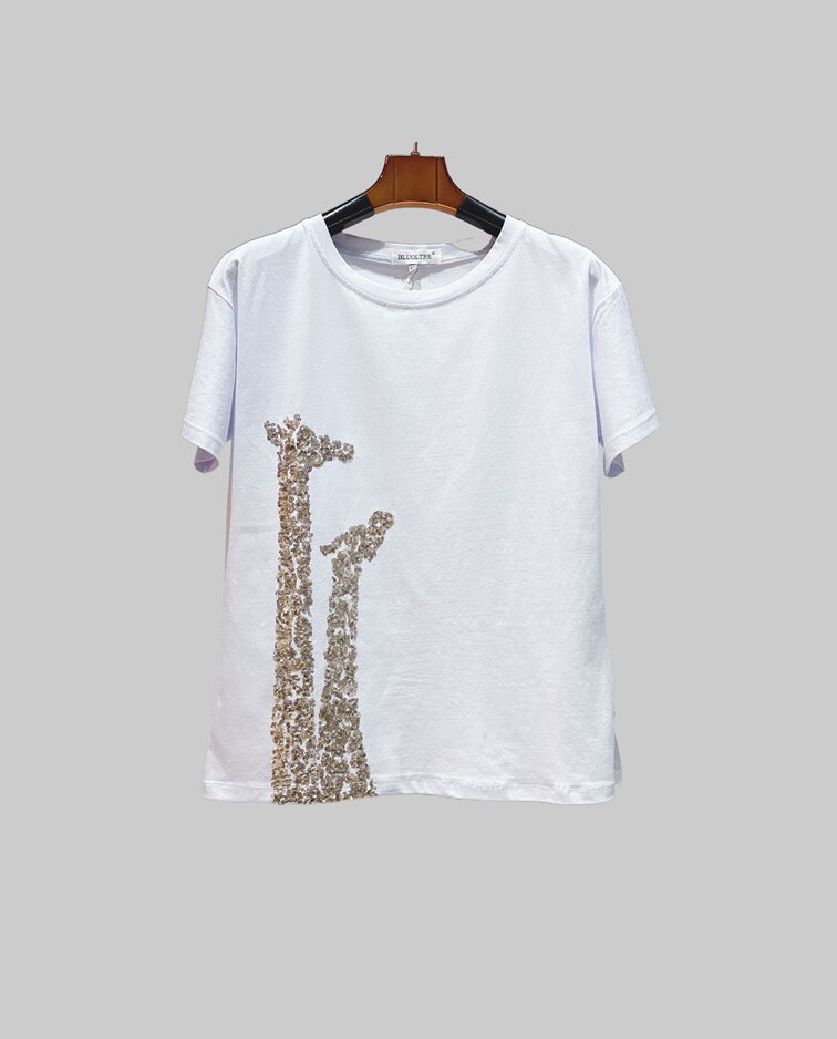 Grossiste Bluoltre - T-Shirt imprimé girafe avec sequins