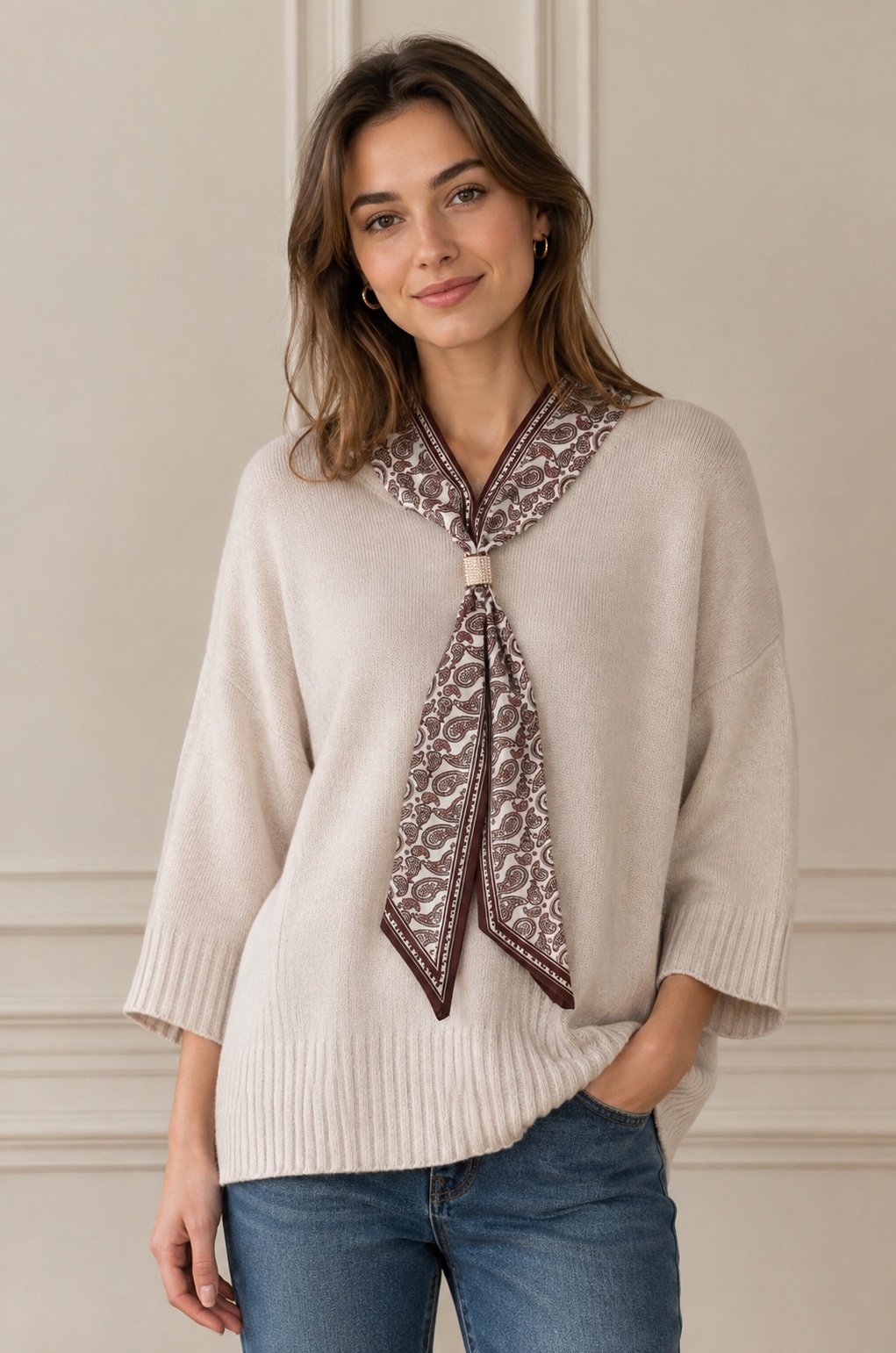 Wholesaler Bluoltre - Soft knit sweater with a relaxed fit and three-quarter sleeves