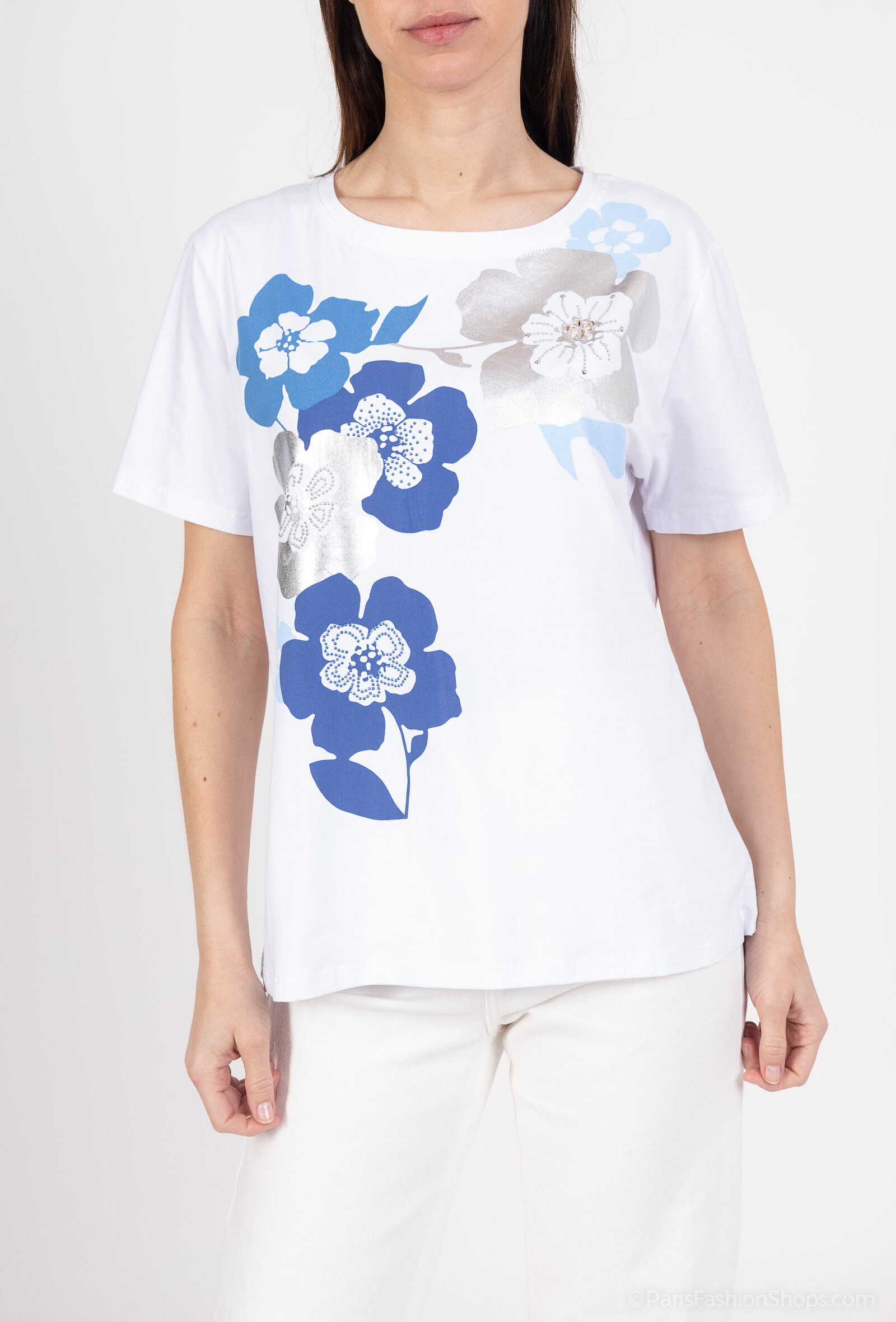 Mayorista Bluoltre - Suéter de estampado de dhinestone con motivo de flores