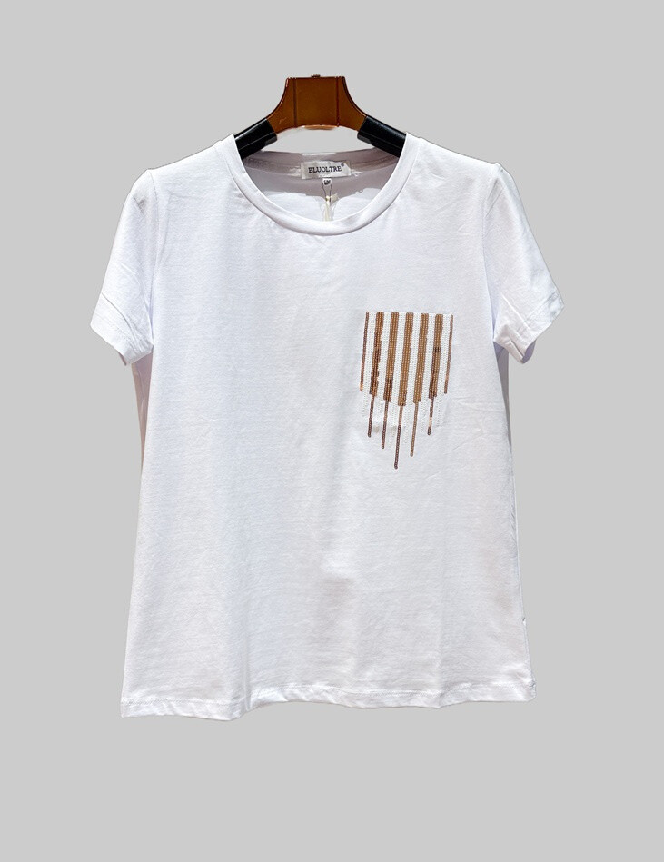 Grossiste Bluoltre - T-Shirt avec sequins sur poche