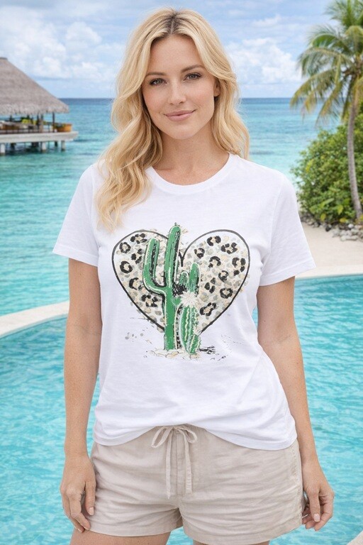Wholesaler Bluoltre - Leopard cactus print T-shirt with sequins