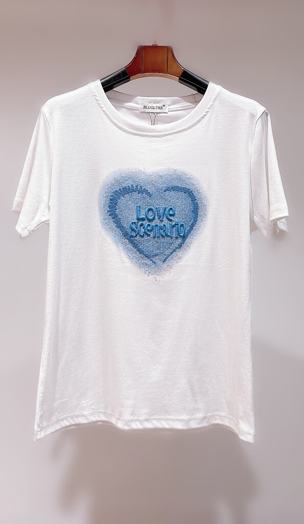 Grossiste Bluoltre - T-shirt imprimé coeur sequins