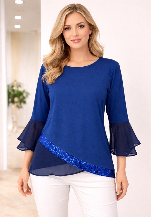 Wholesaler Bluoltre - Viscose top with flared sleeves and sequins at the hem