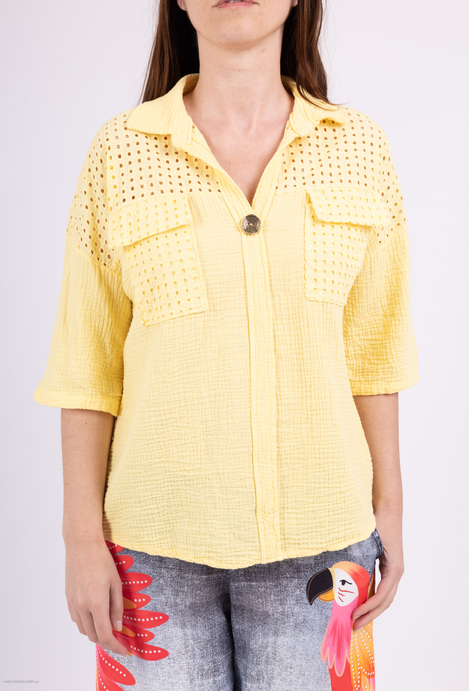 Wholesaler Bobo Glam' - Cotton gauze blouse with a blouse collar