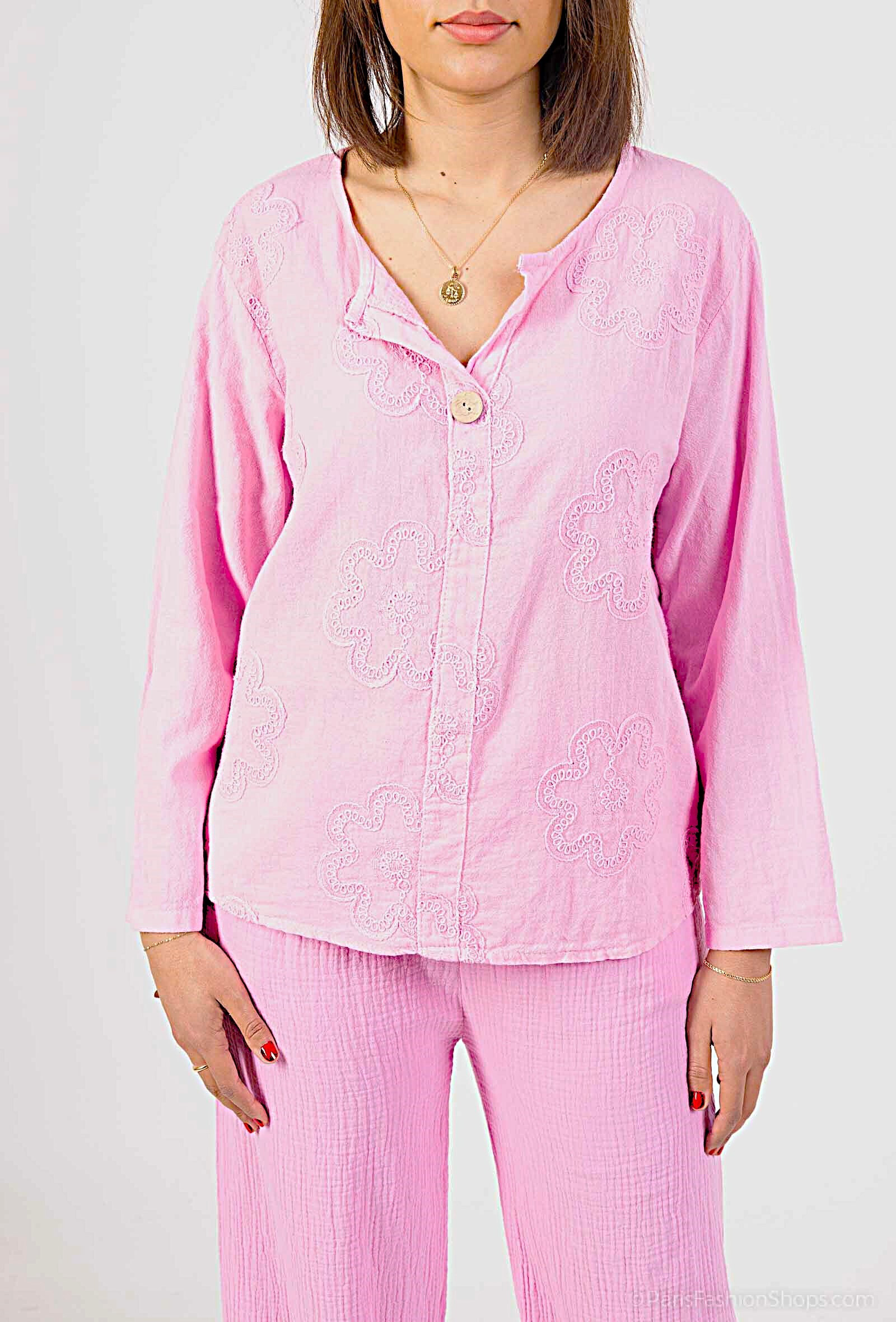 Wholesaler Bobo Glam' - Cotton blouse woven in flowery embroidery