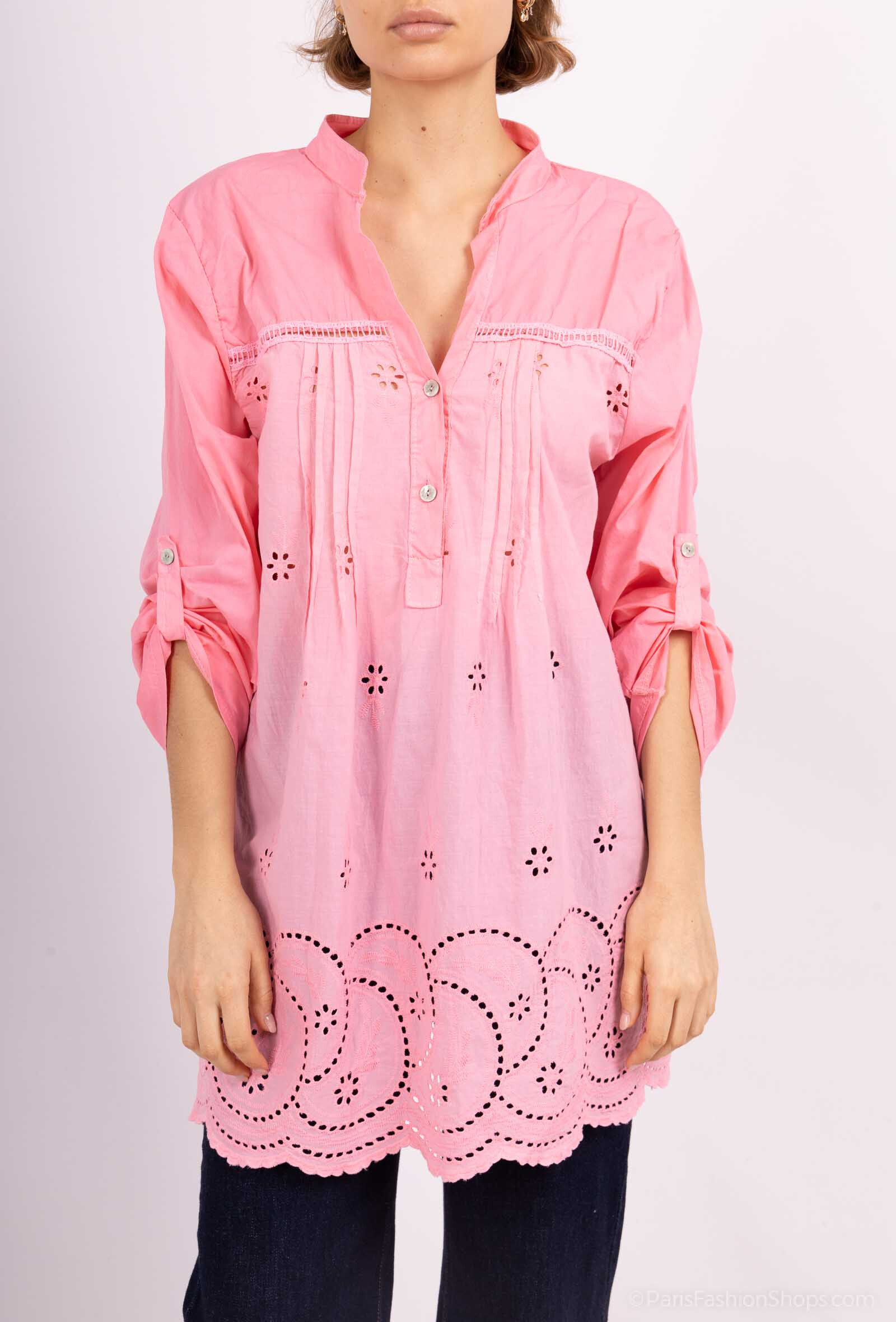 Wholesaler Bobo Glam' - BI cotton blouse with perforated English embroidery