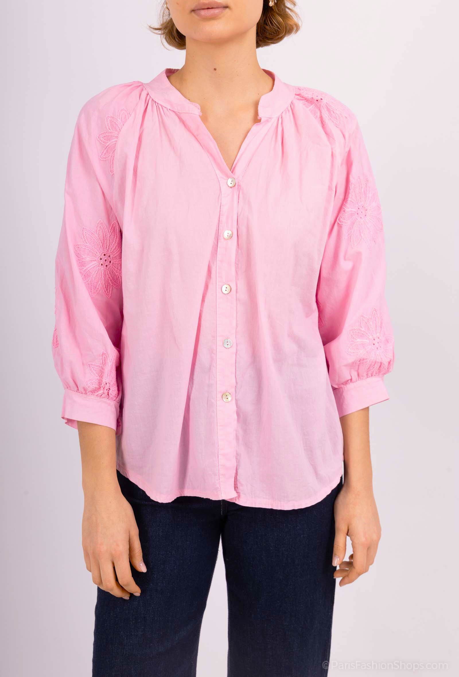 Wholesaler Bobo Glam' - Flower embroidery cotton blouse