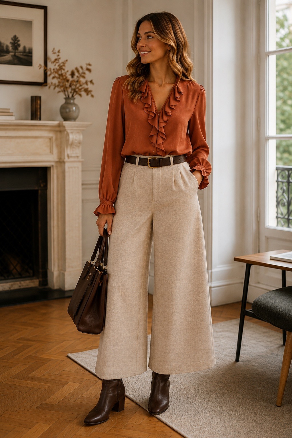 Grossiste Bobo Glam' - Pantalon texturé à poche , ceinture, qui tient chaud. warm quality