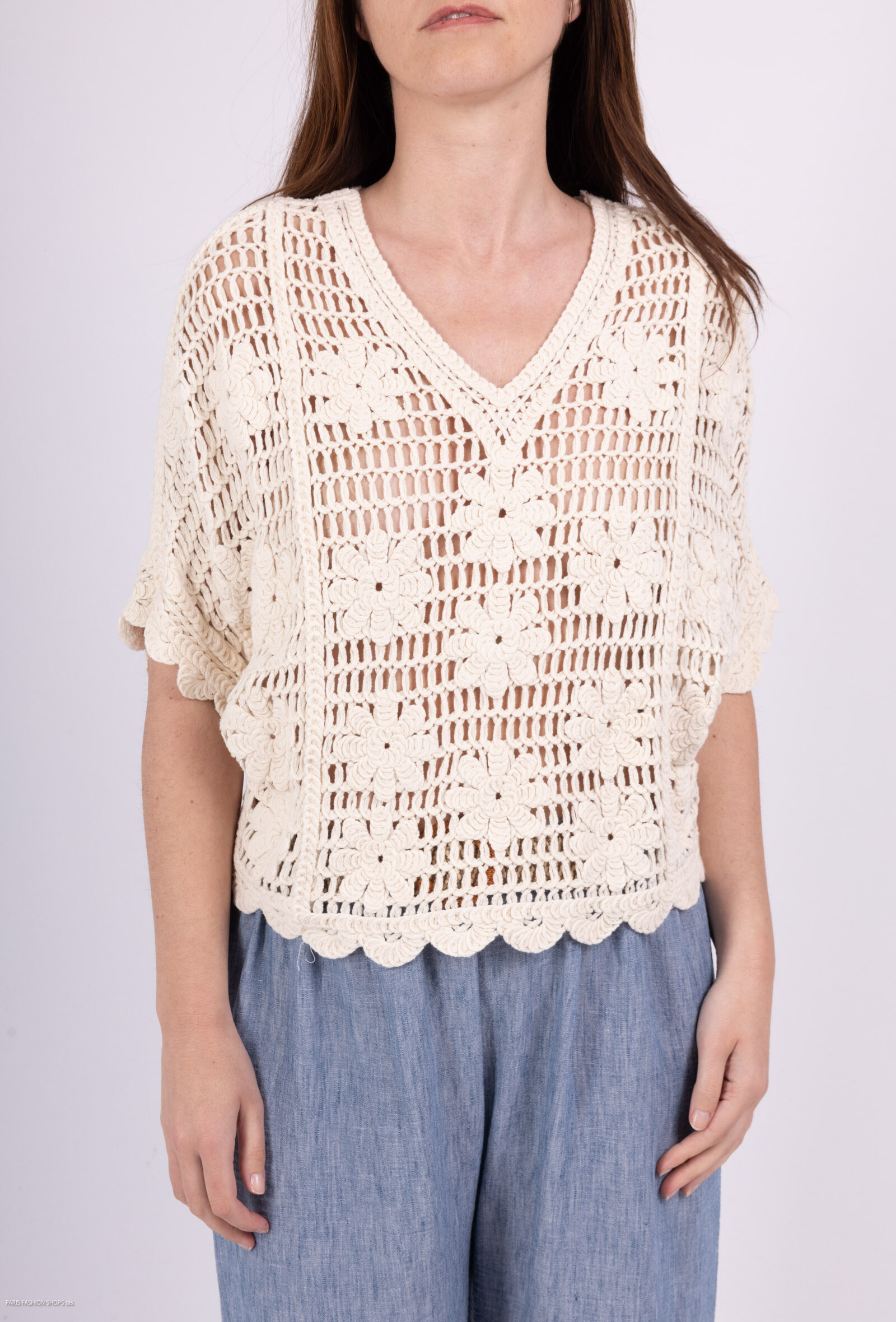Wholesaler Bobo Glam' - Magnolia crochet sweaters with short sleeves