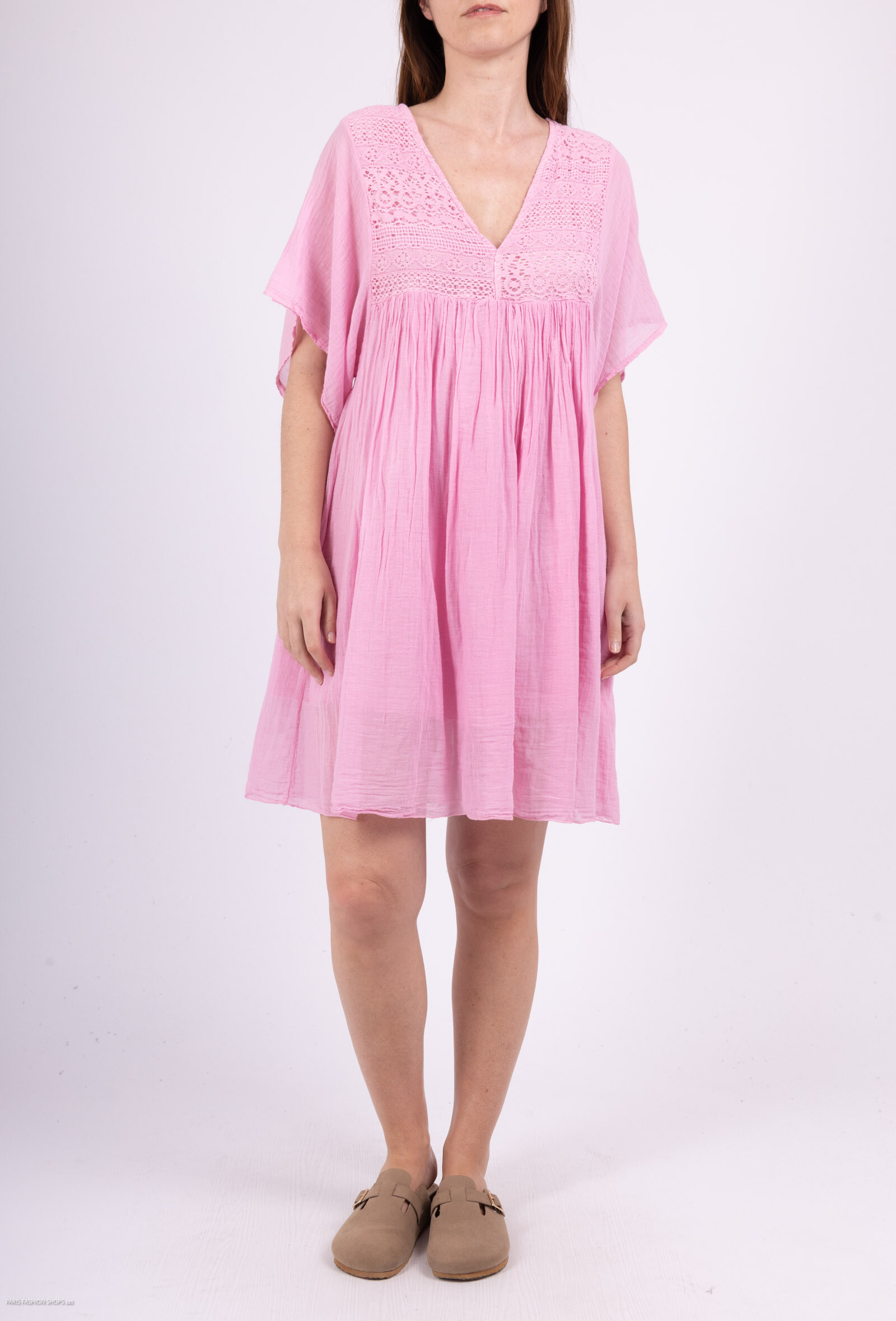 Wholesaler Bobo Glam' - Fluid dress in cotton canvas lined with lace