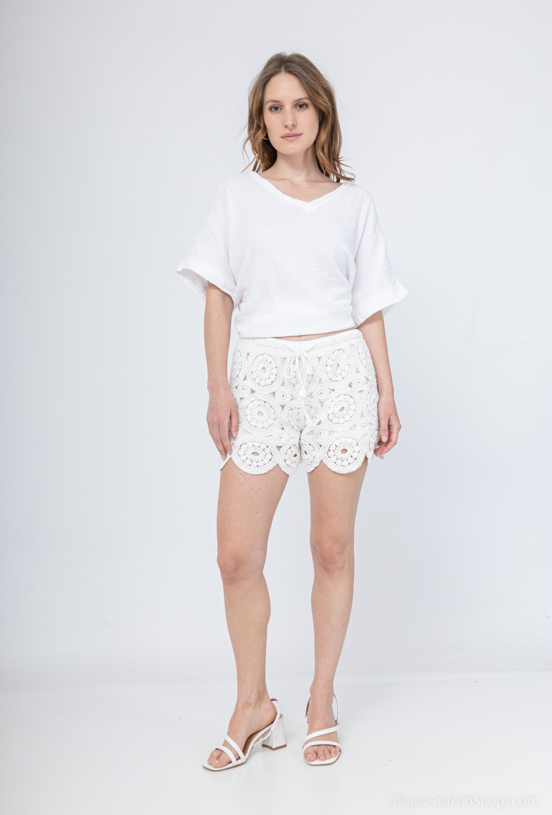 Großhändler Bobo Glam' - Gefütterte Häkelshorts mit Schnürung