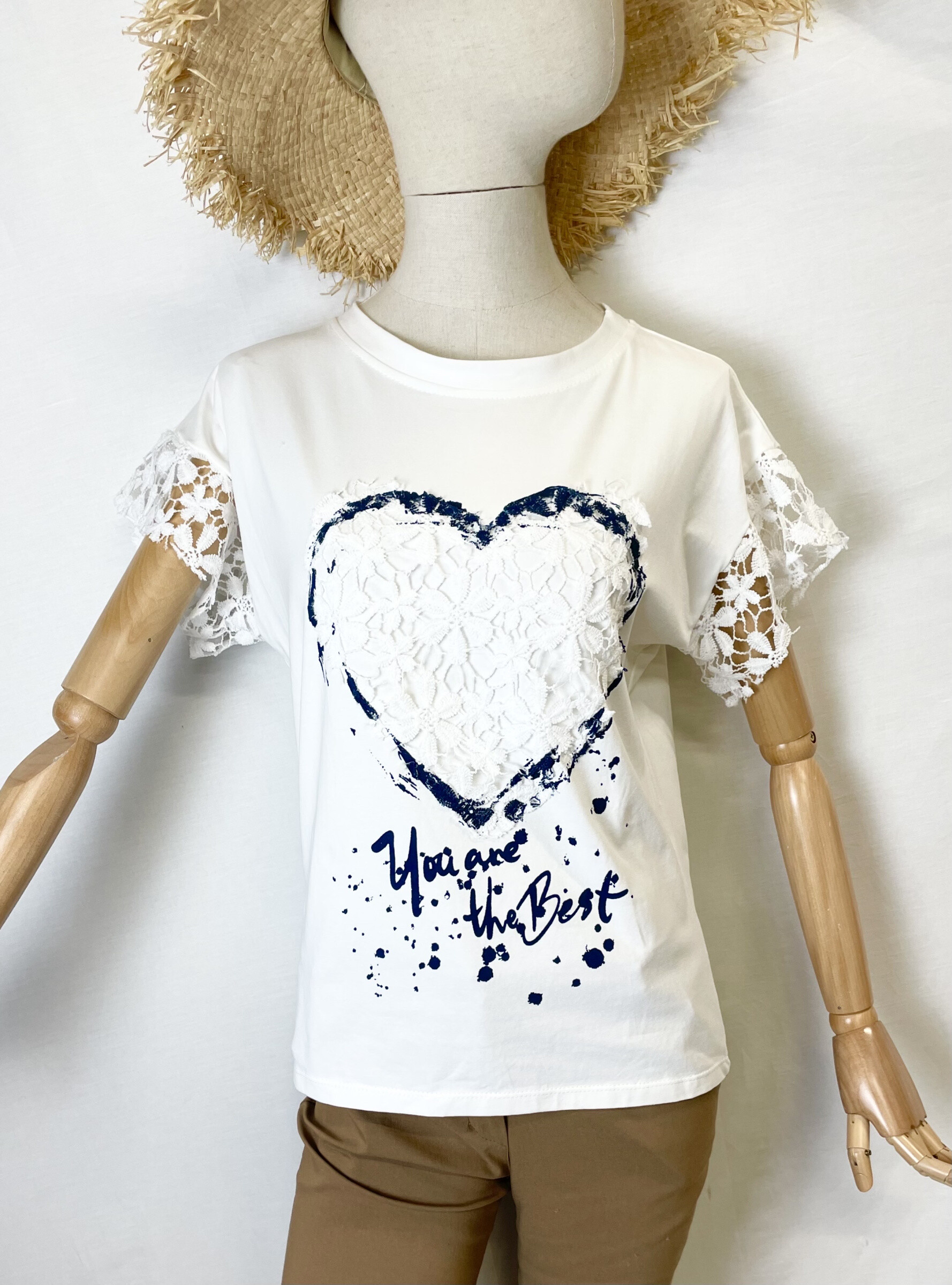 Wholesaler Bobo Glam' - Heart printed lace t-shirt