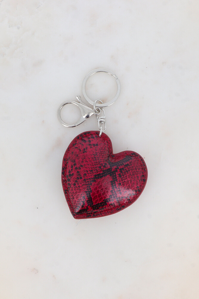Grossiste Bohm - Porte-clé - coeur en simili cuir brillant motif  "Croco snake"