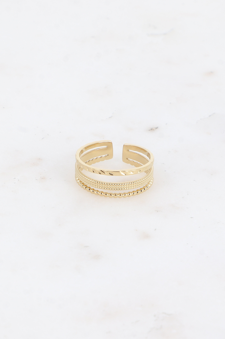 Großhändler Bohm - Ring – 3 Reihen, gehämmert, quadratisch und mit Maserungseffekt