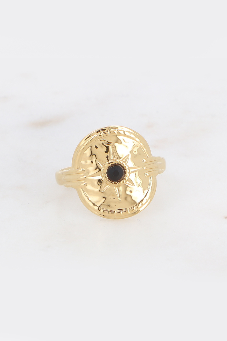 Großhändler Bohm - Calandra-Ring – Sternmedaillon und Kristall aus Edelstahl