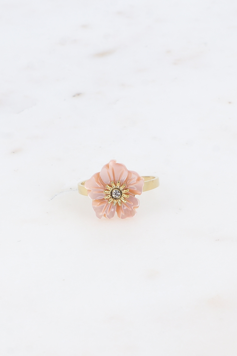 Großhändler Bohm - Ring – Perlmuttblume und kleiner Kristall