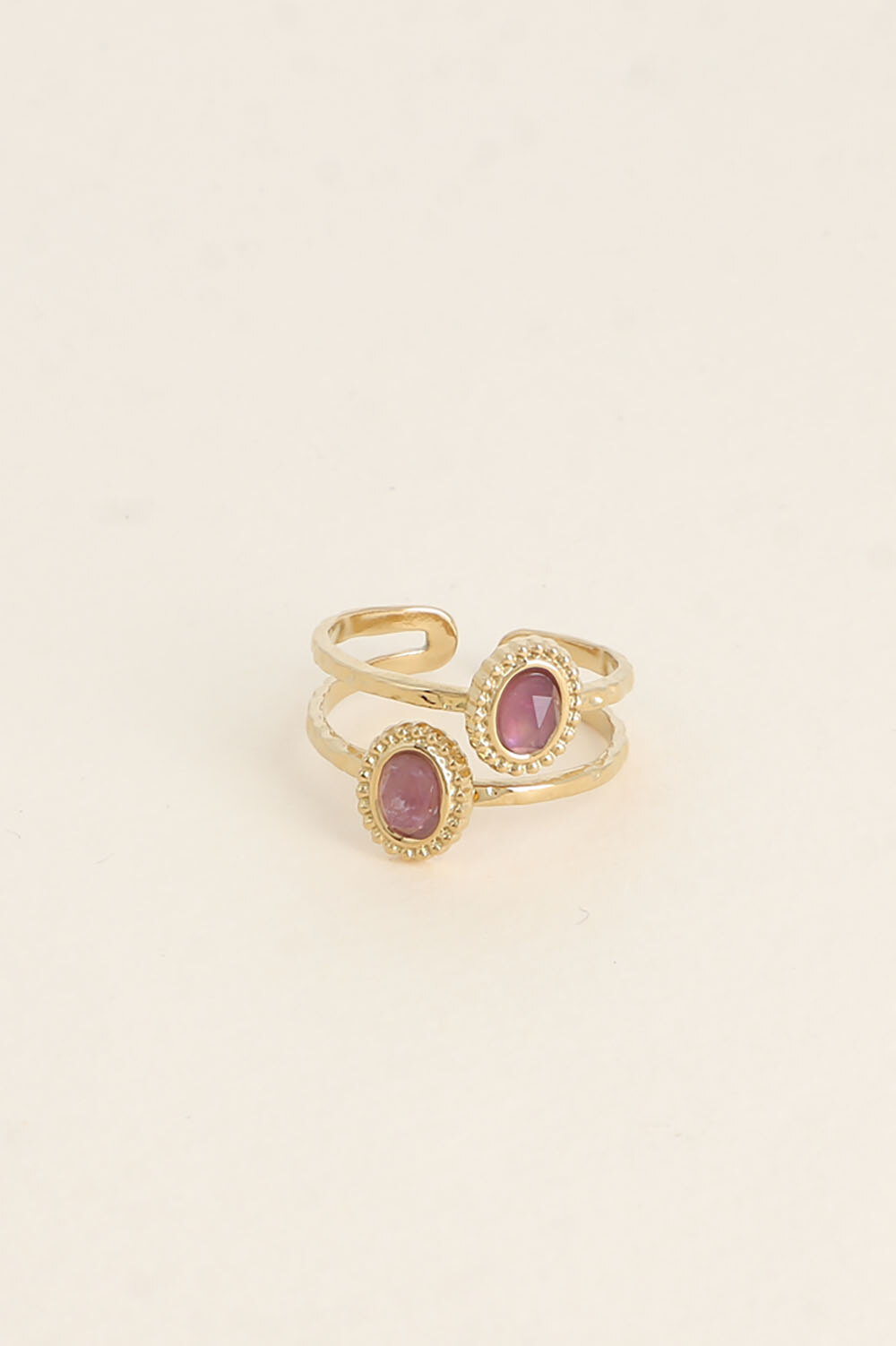 Grossiste Bohm - Bague - 2 rangs, 2 pierres naturelles ovales, contour effet milgrain