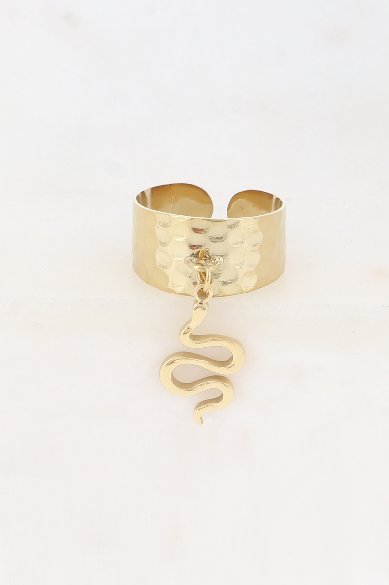 Großhändler Bohm - Ring – gehämmerter Ring und Schlangenquaste aus Edelstahl