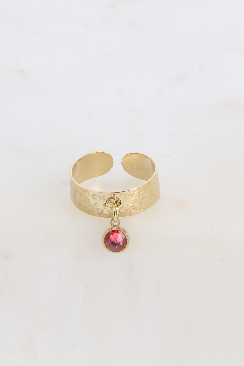 Großhändler Bohm - Ring – gehämmerter Ring und Quaste mit Kristall PP29