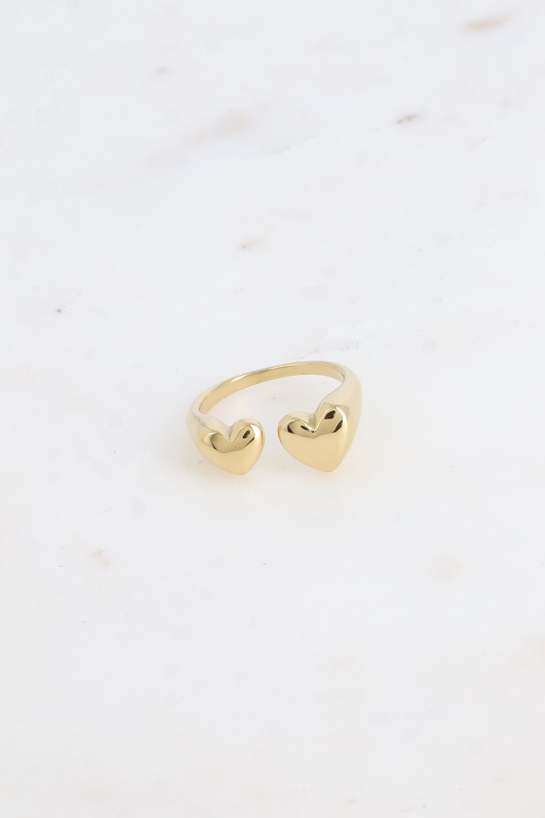 Grossiste Bohm - Bague ouverte - 2 coeurs lisses et miroirs