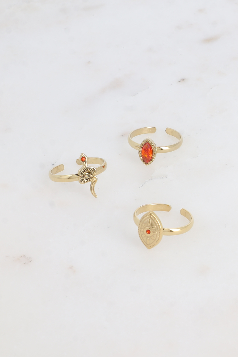 Großhändler Bohm - Set mit 3 Ringen – Kristall, Schlange, Auge