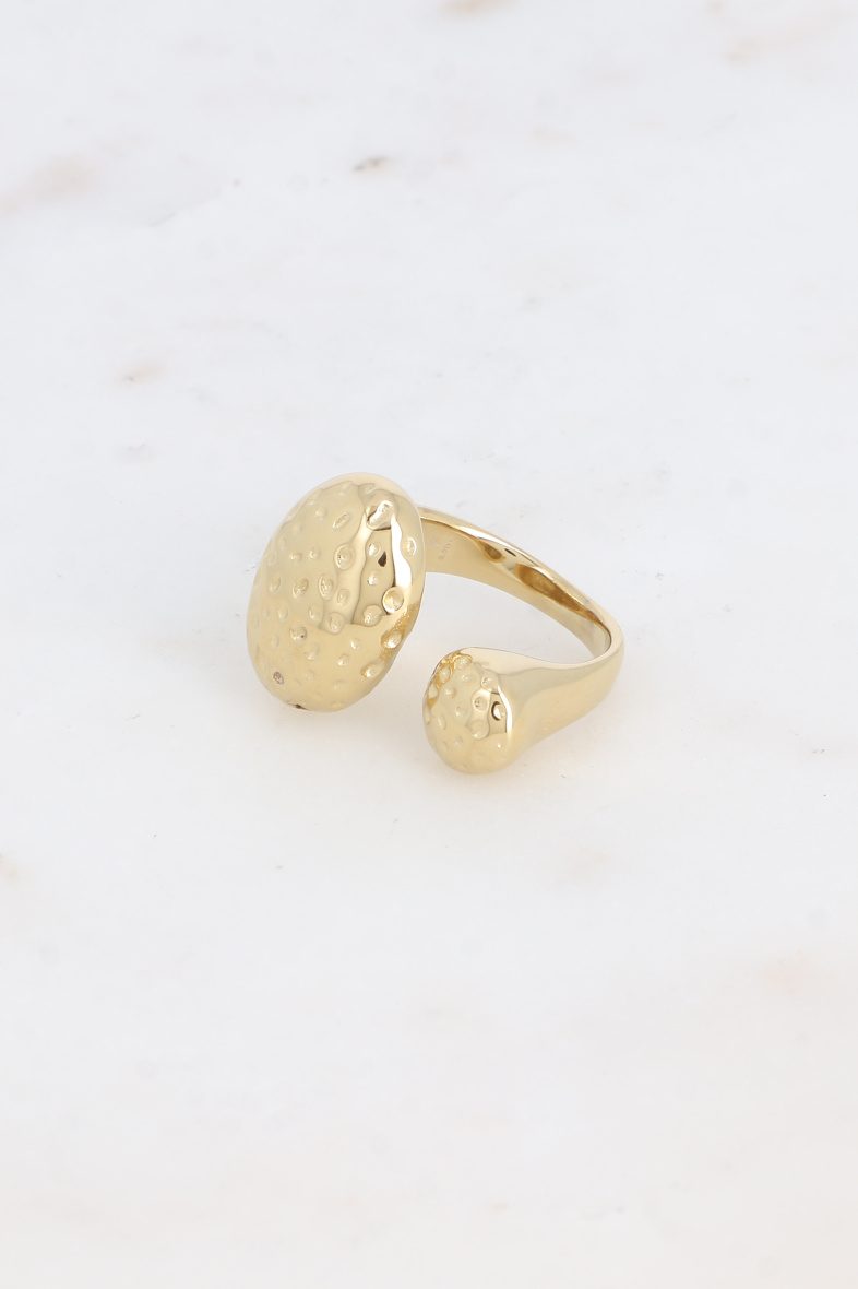 Grossiste Bohm - Bague ouverte Ludivine - ovale et rond aux petits pois gravés