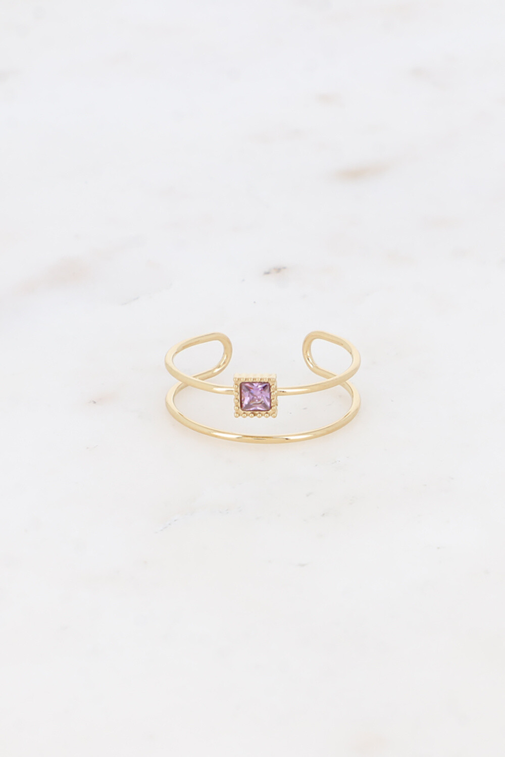 Großhändler Bohm - Ring – 2 Reihen mit quadratischem Kristall