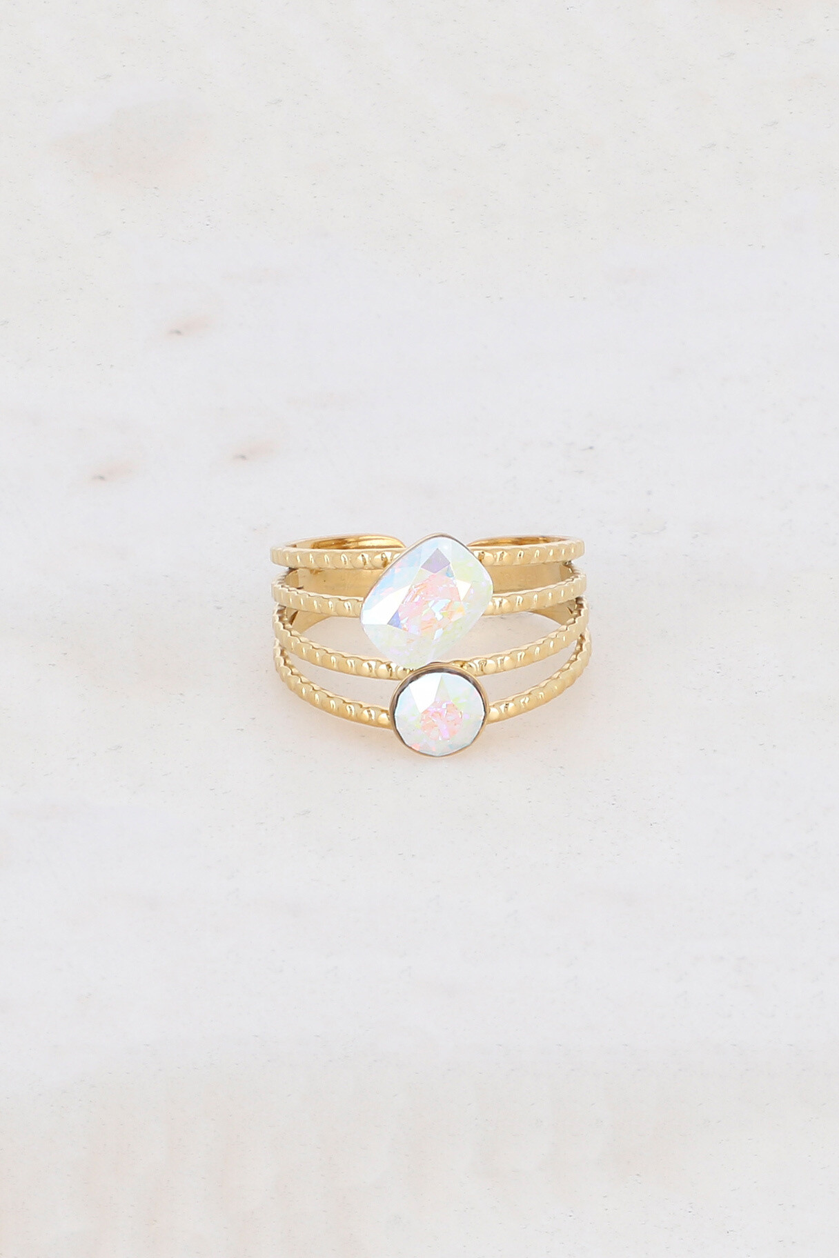 Großhändler Bohm - Goldener Lolita-Ring – 4 gestreifte Reihen mit 2 Kristallen