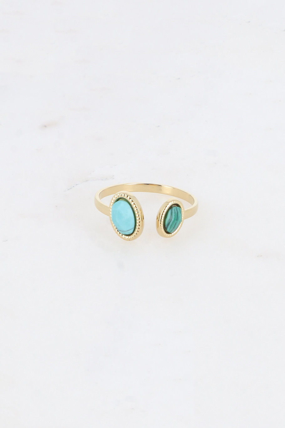 Wholesaler Bohm - Open ring - 2 oval natural stones