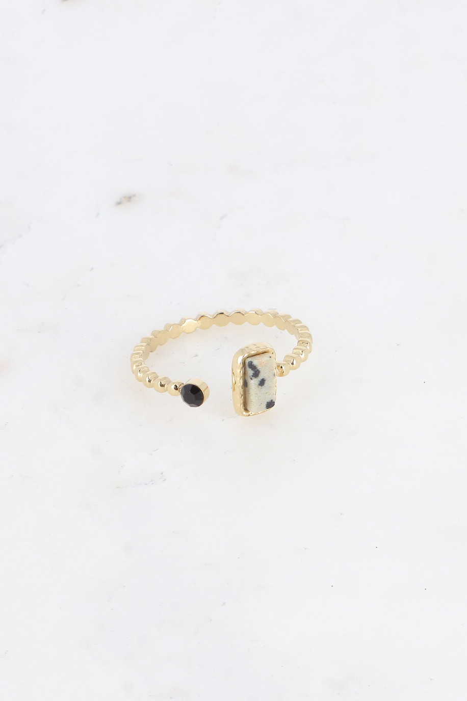 Wholesaler Bohm - Fine ring - pearl effect ring, rectangular natural stone and round crystal