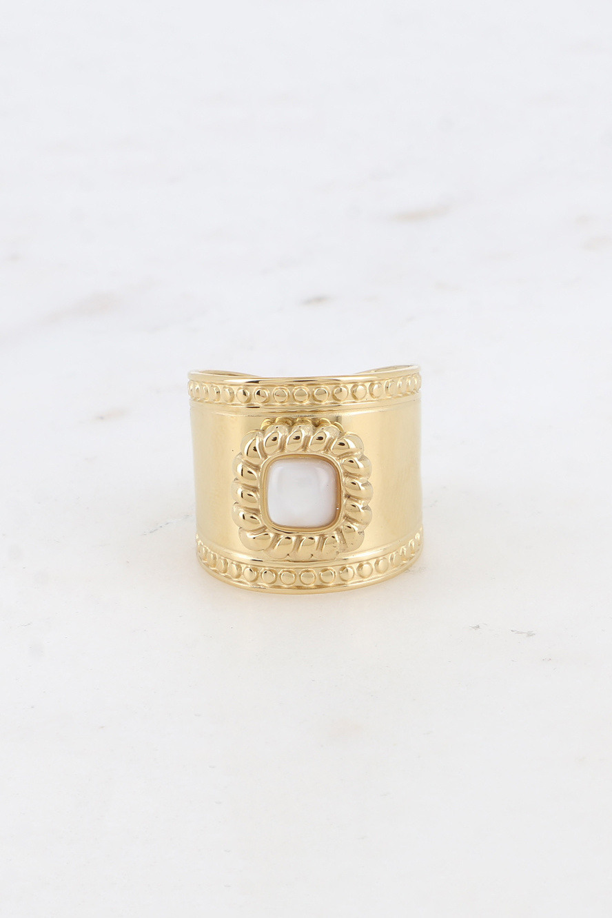 Mayorista Bohm - Anillo ancho - piedra natural cuadrada y patrón trenzado y redondo T58