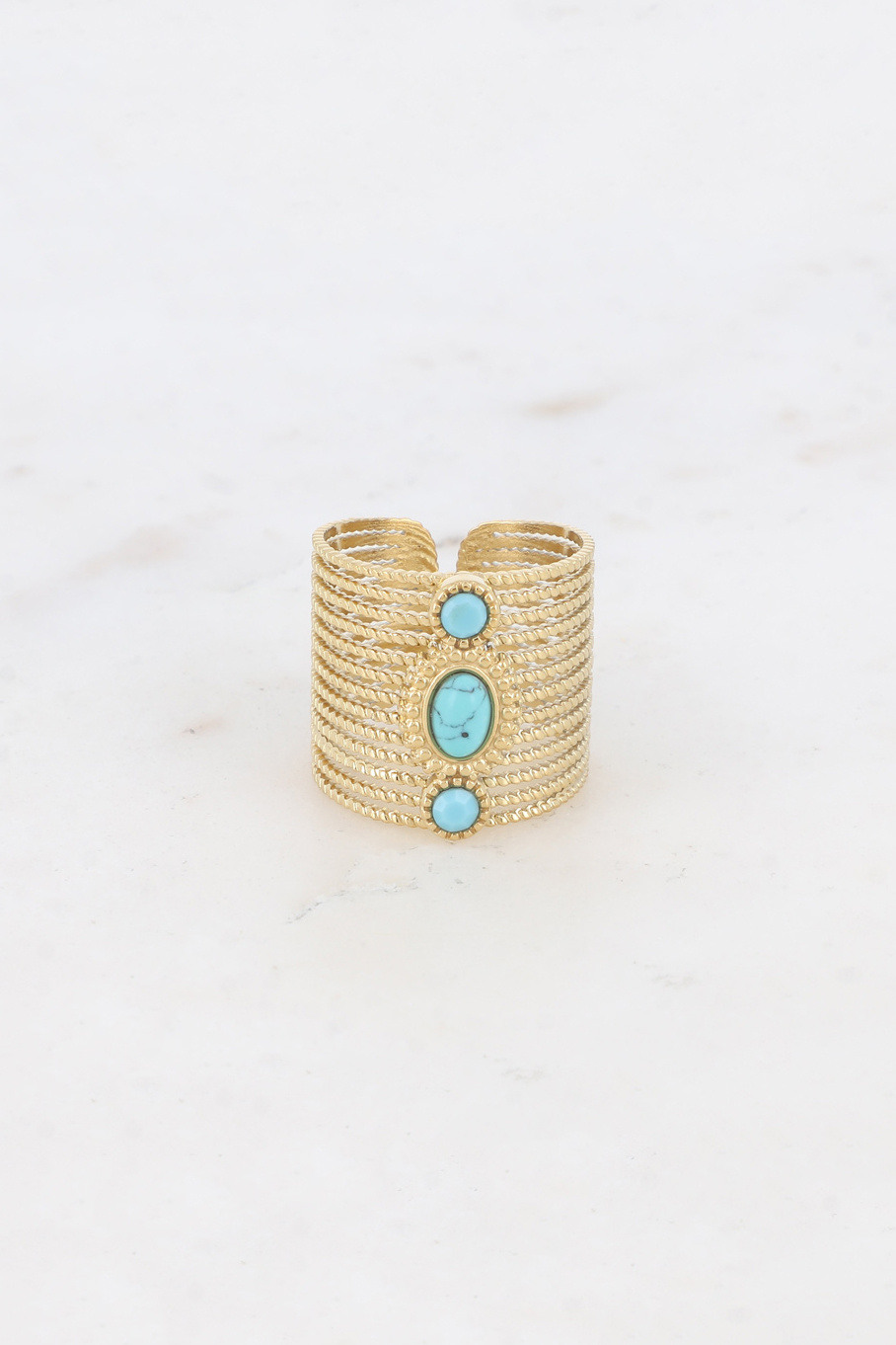 Wholesaler Bohm - Wide ring - openwork and 3 natural stones