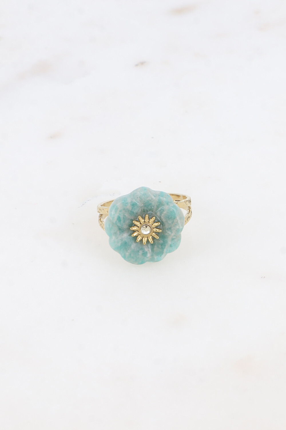 Großhändler Bohm - Ring - Blume aus Naturstein und Zirkonoxid
