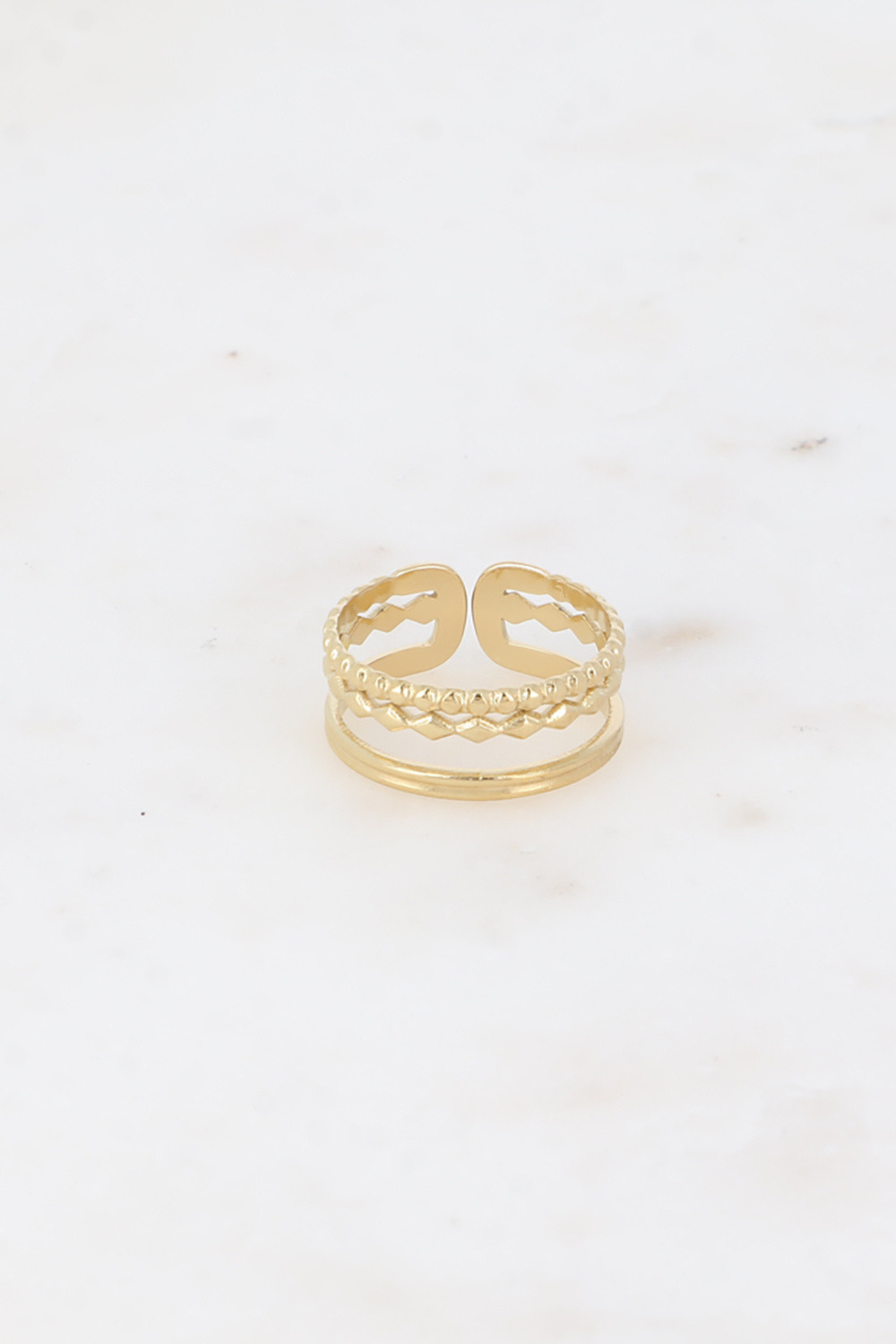 Grossiste Bohm - Bague - 3 rangs, lisses, losanges et boules