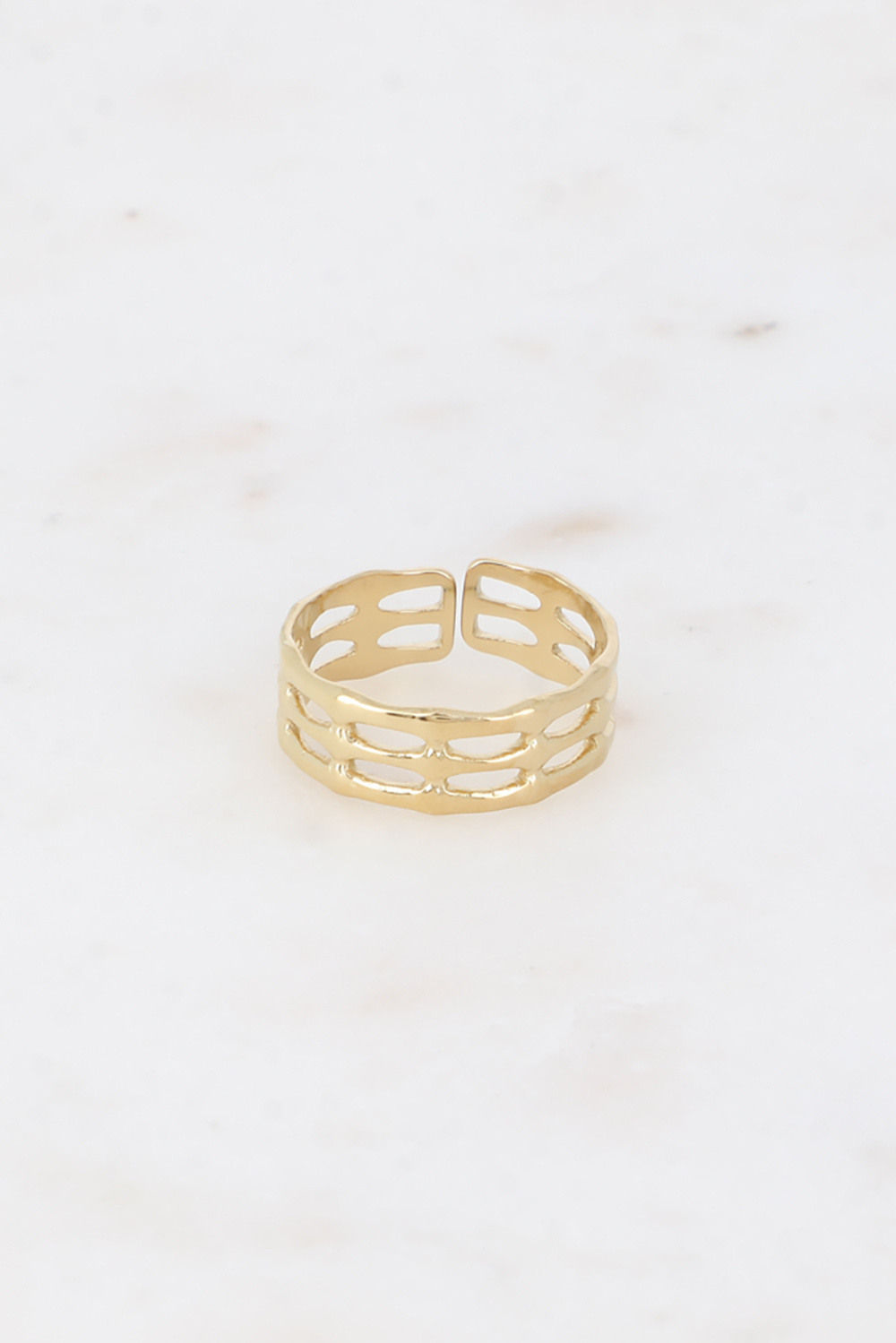 Grossiste Bohm - Bague fine - 3 anneaux martelés, ajourés effet quadrillé