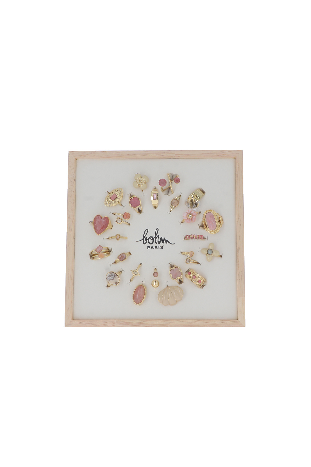 Grossista Bohm - Set di 24 anelli - oro rodonite - espositore incluso