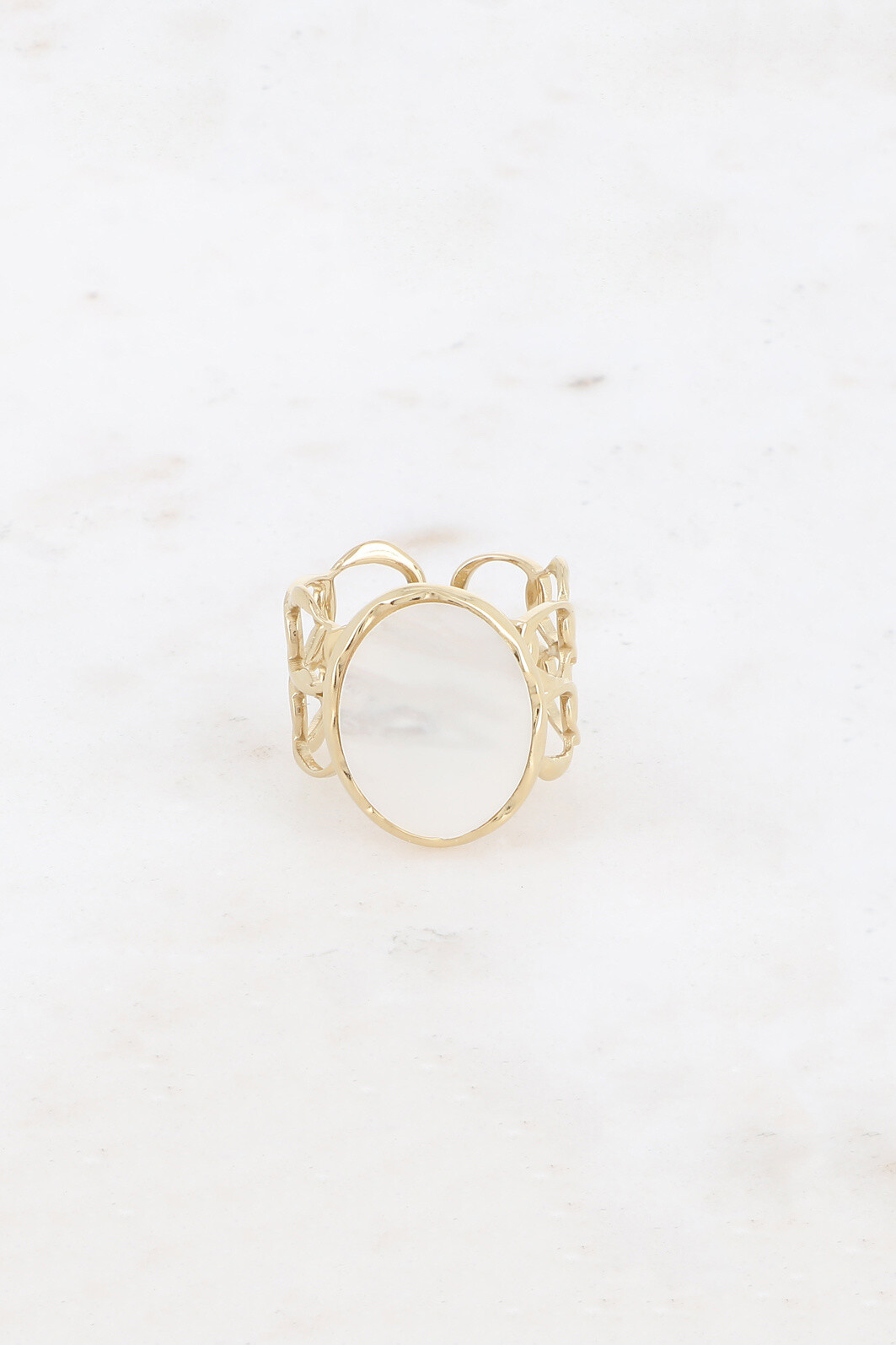 Wholesaler Bohm - Large ring - openwork and natural oval stone