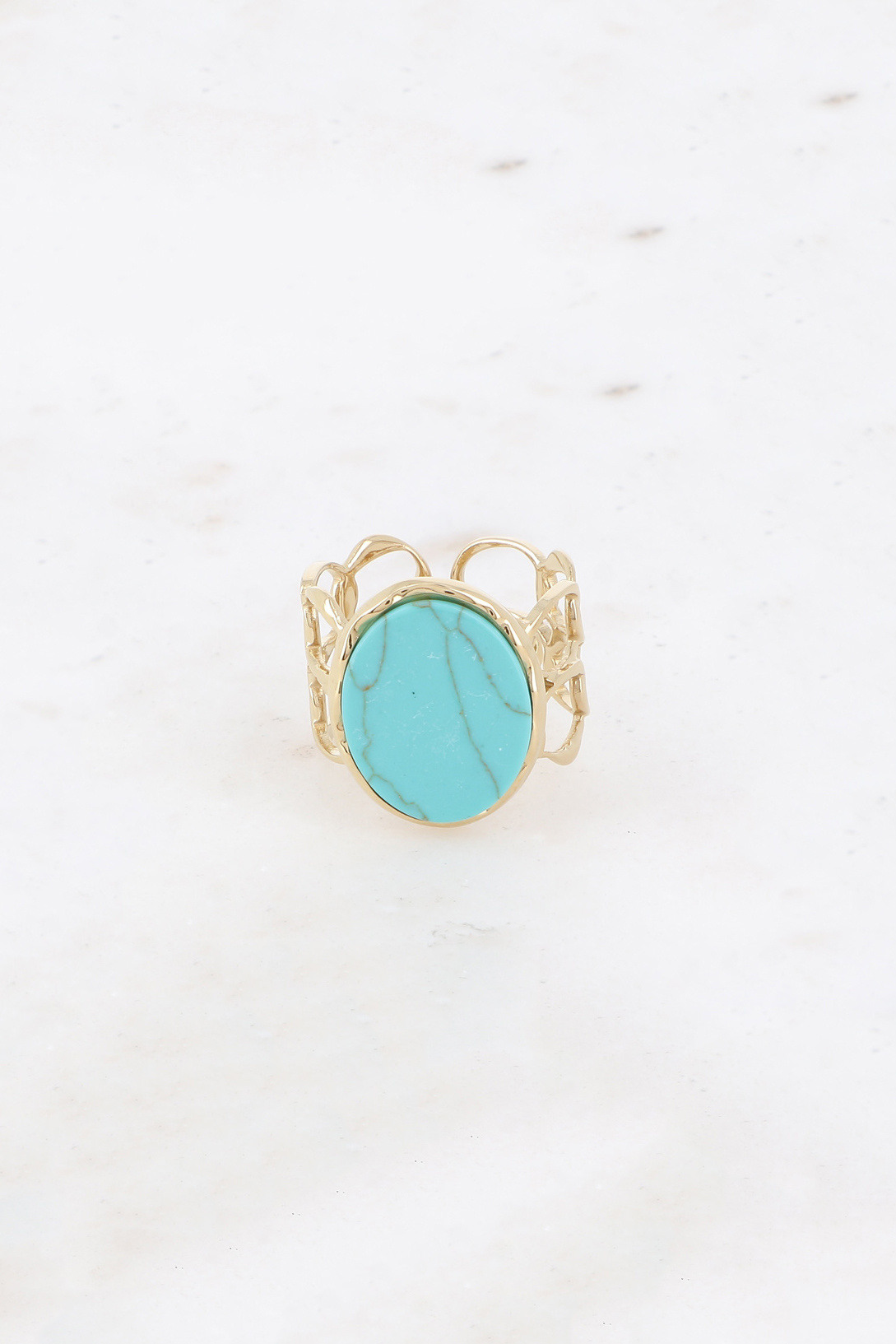 Grossiste Bohm - Bague large - ajourée et pierre naturelle ovale