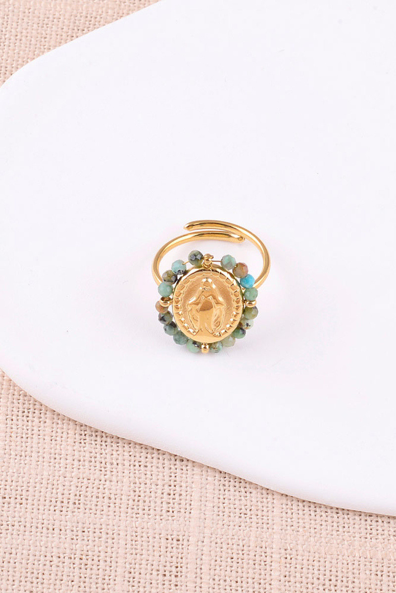 Grossiste Bohm - Bague fine - pièce ovale la Madone et pierres naturelles