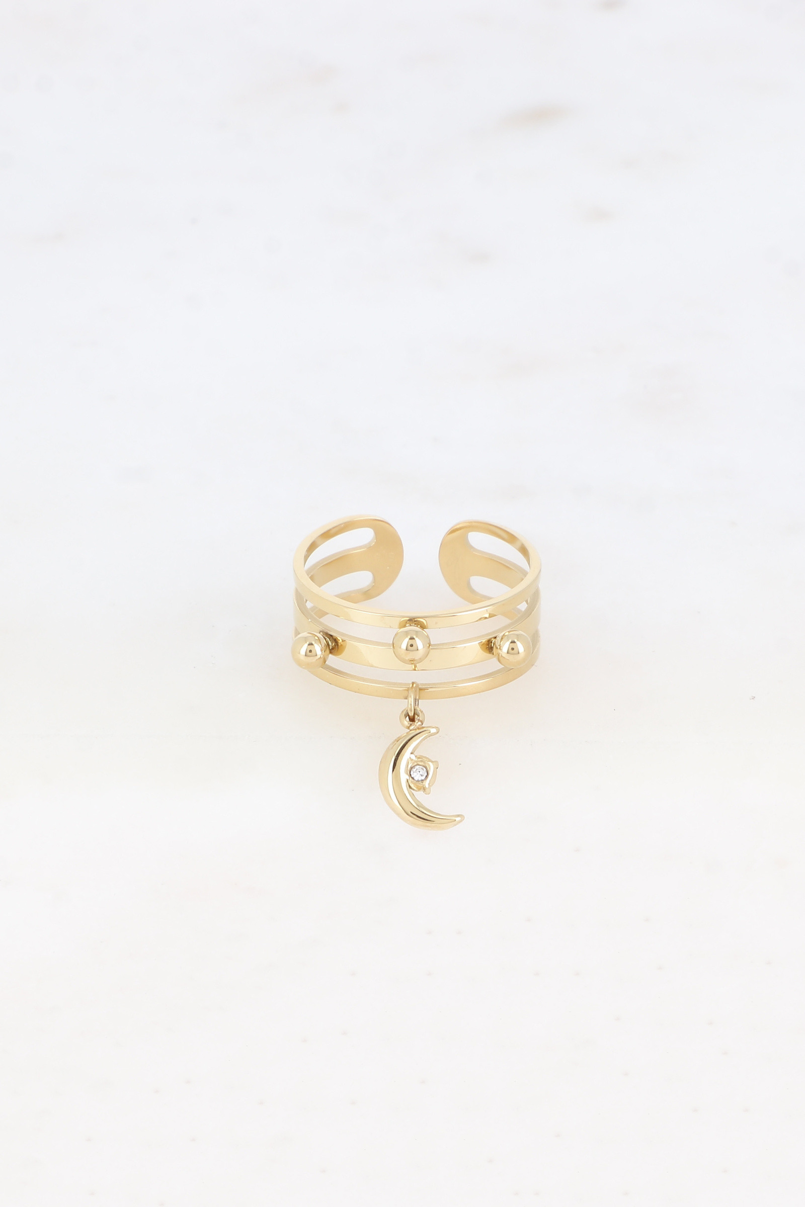 Wholesaler Bohm - Ring - 3 rings with balls and moon pample with crystal