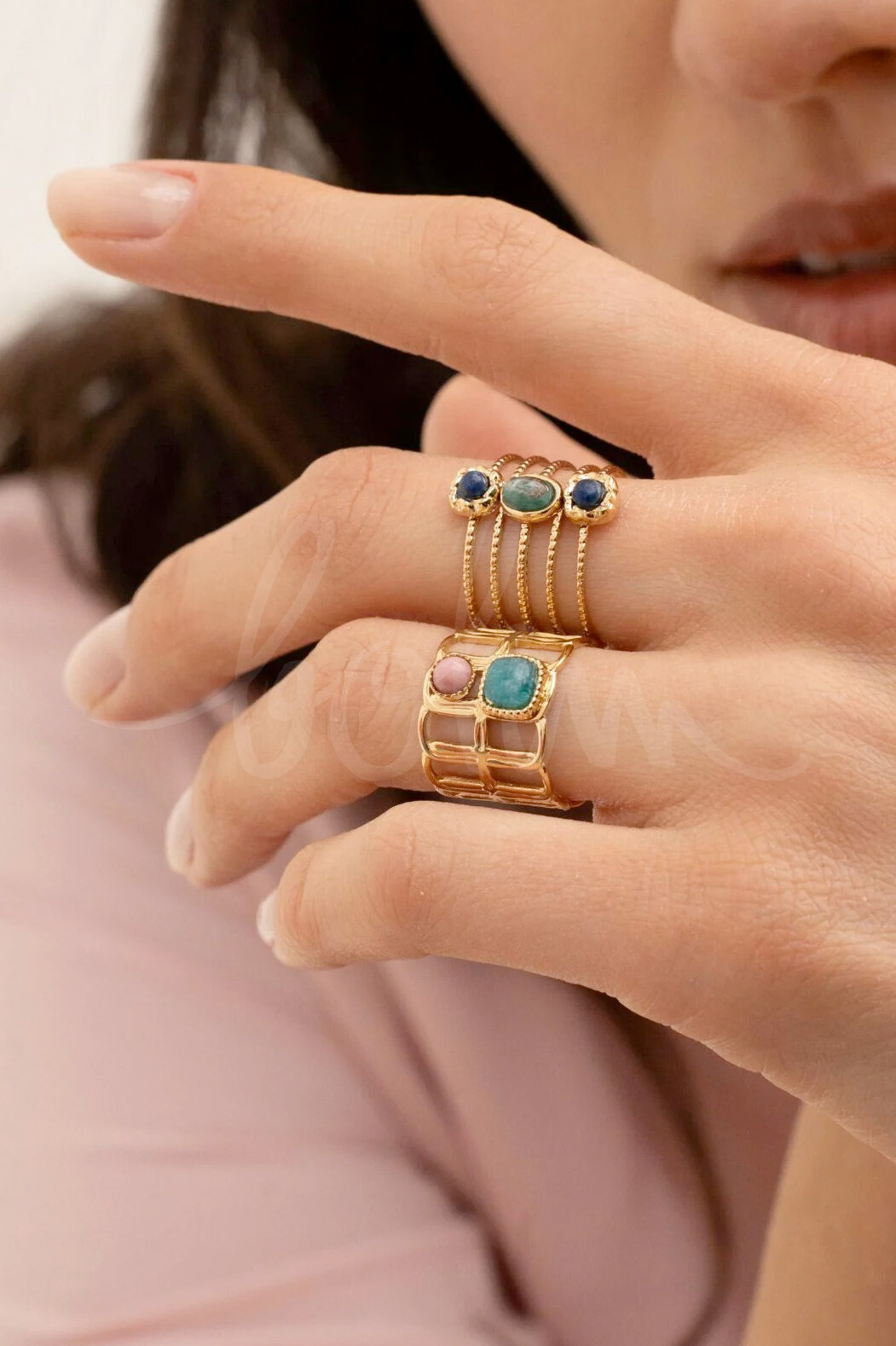 Großhändler Bohm - Breiter Ring -Loly - offener Ring und Natursteine