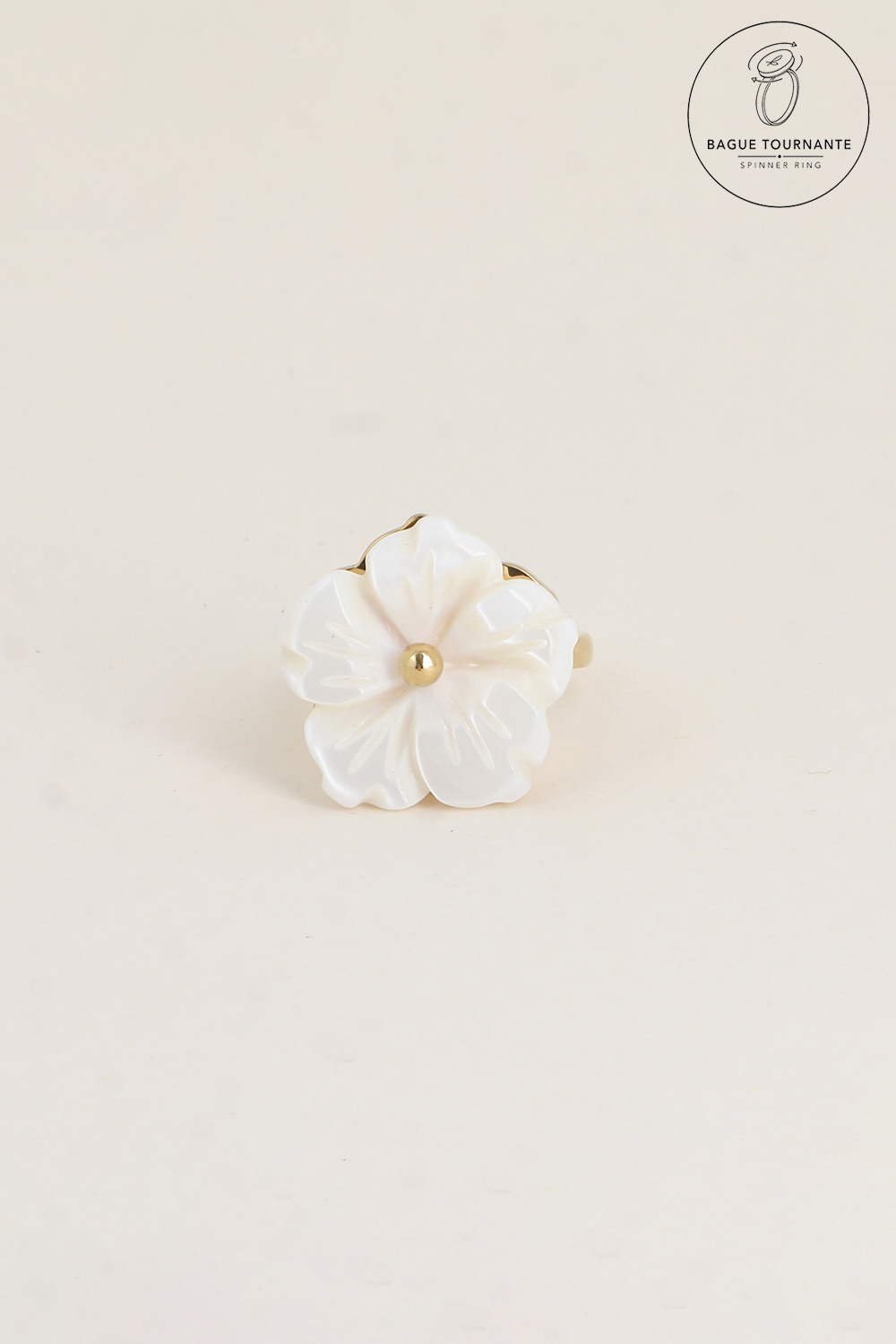 Großhändler Bohm - Drehbarer Ring mit drehbarer Perlmuttblume 20mm