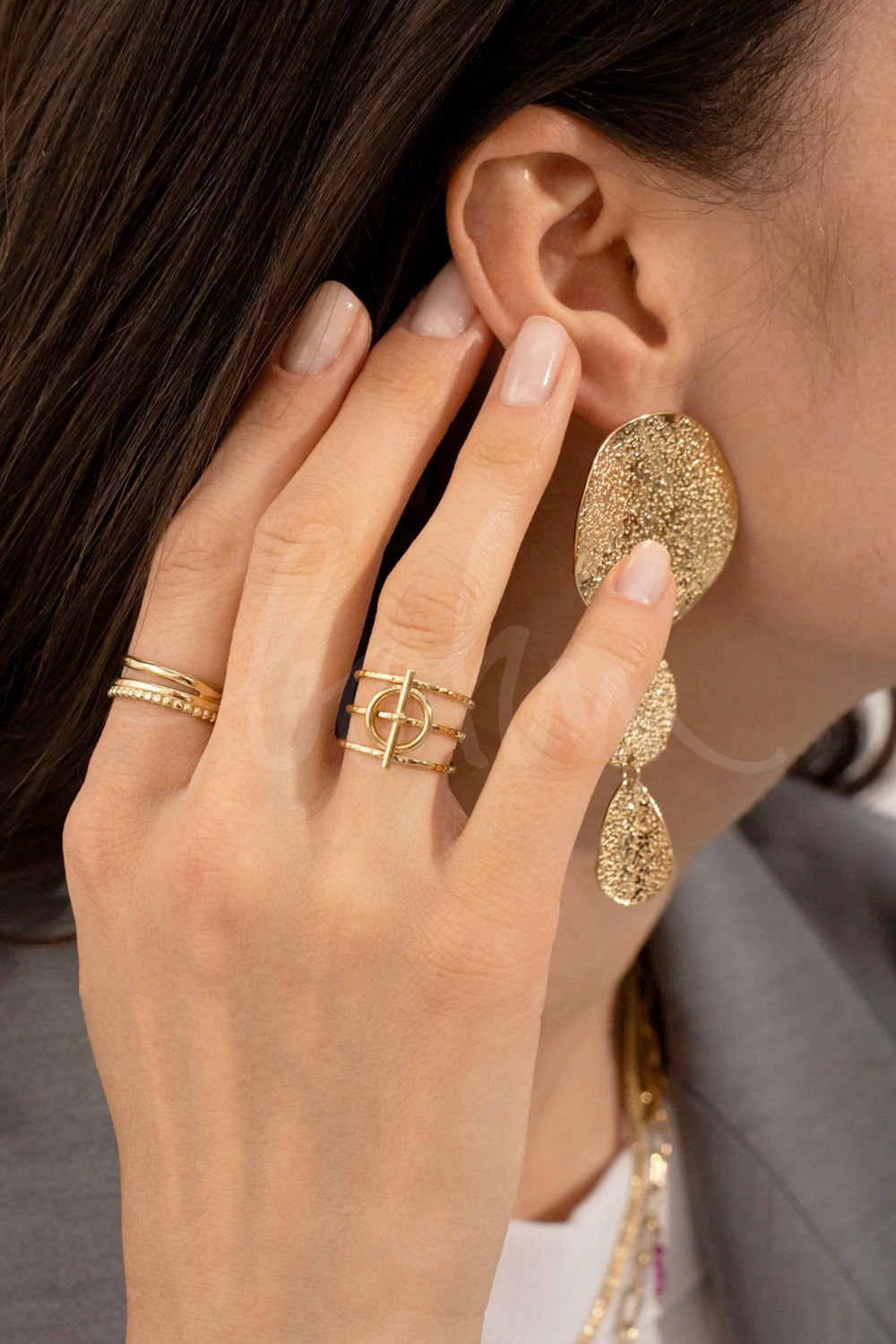 Grossiste Bohm - Bague large Bao - 3 rangs torsadés et anneau avec barre verticale