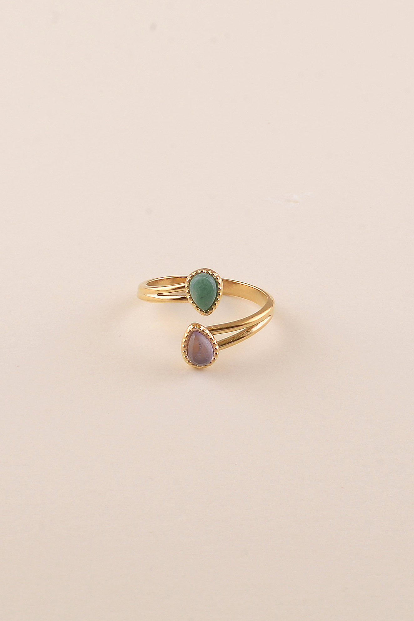 Wholesaler Bohm - Open ring - 2 natural teardrop stones