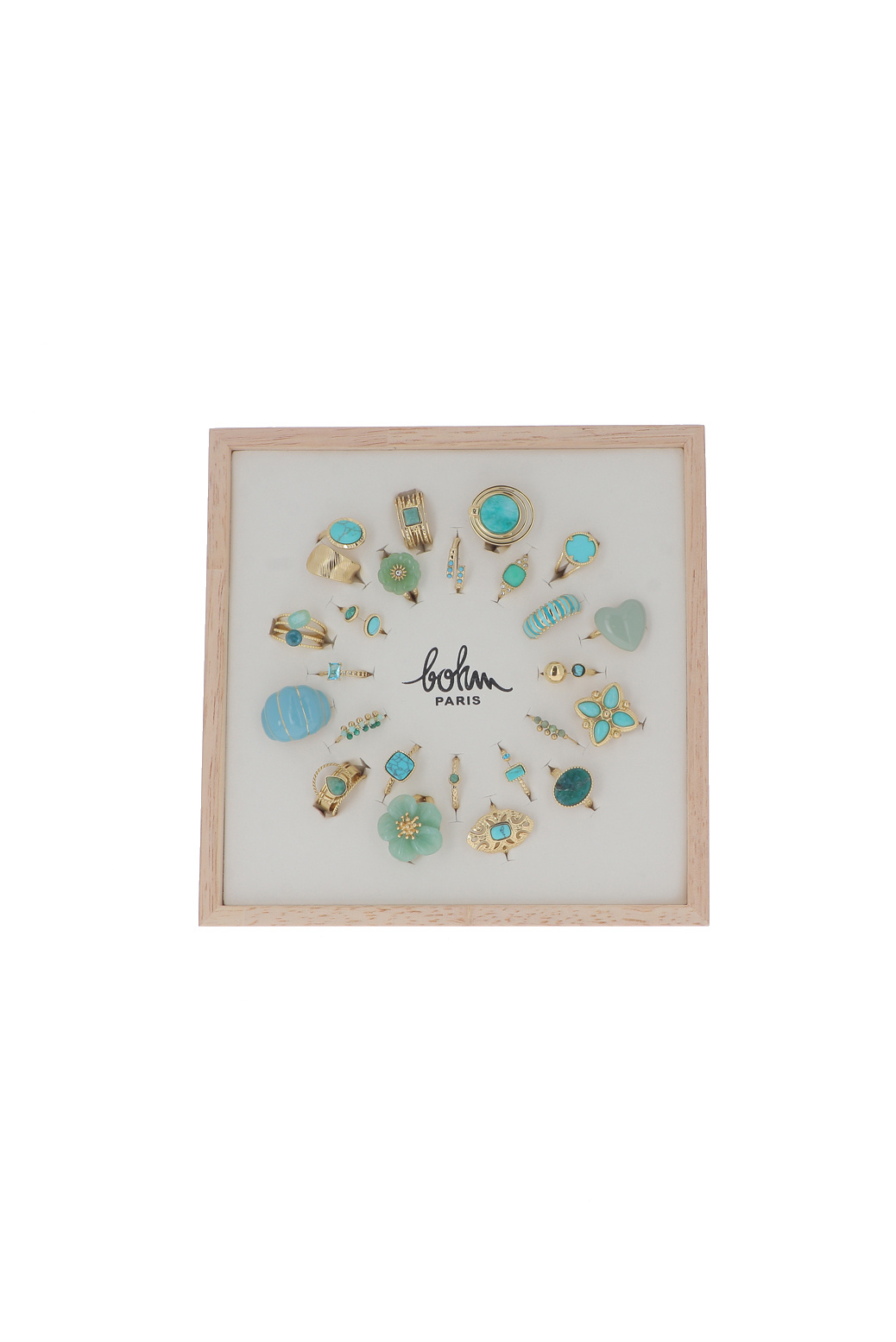 Grossista Bohm - Set di 24 anelli - oro turchese - espositore incluso
